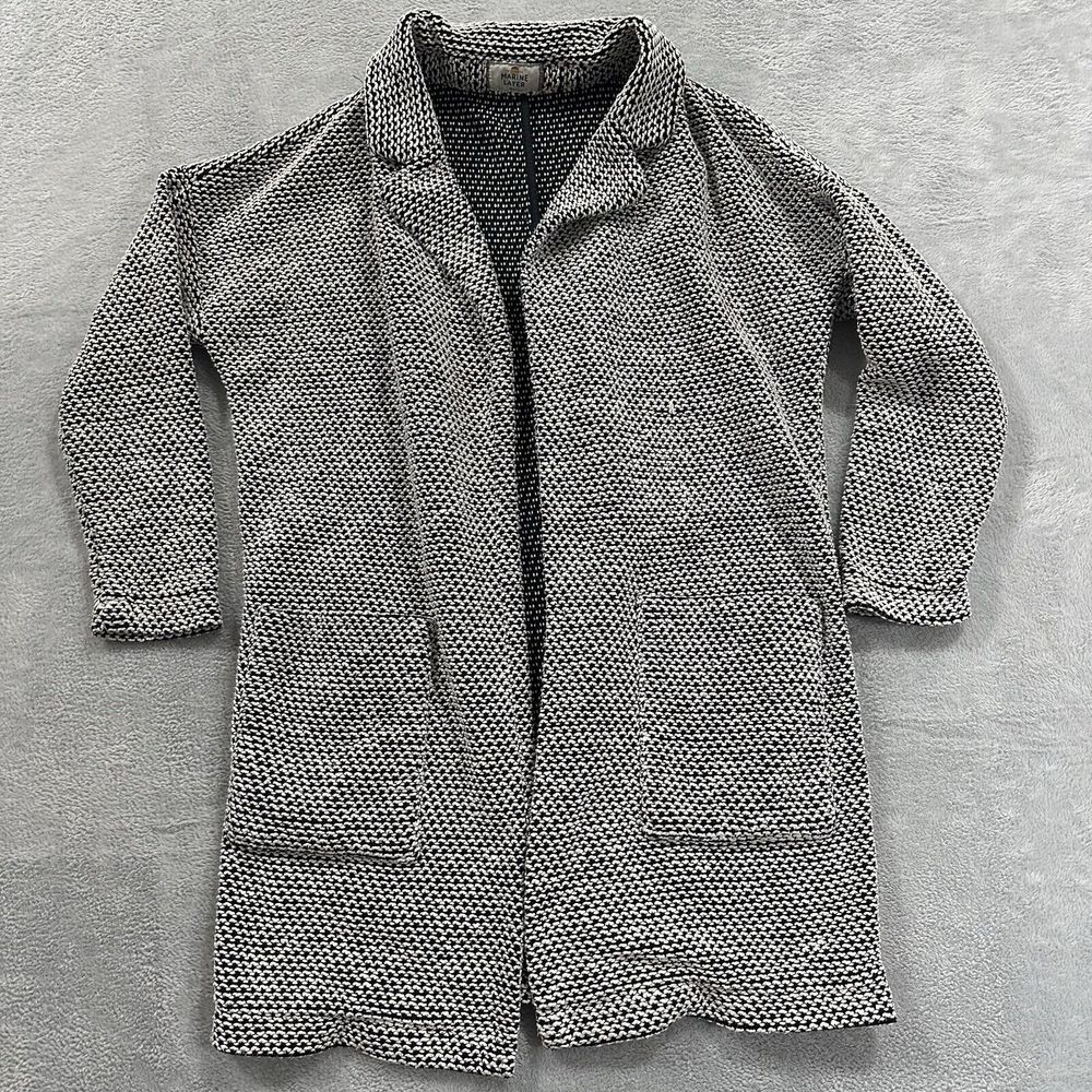 Marine Layer SF Cardigan Sweater Women Small Open Front Waffle Knit Black White